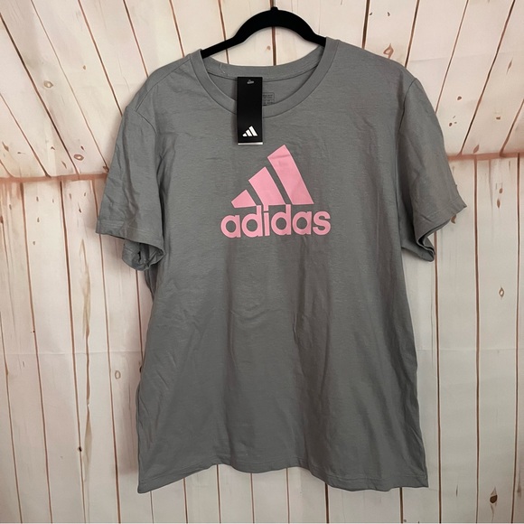 adidas Tops - Adidas Gray Tee with Pink Emblem